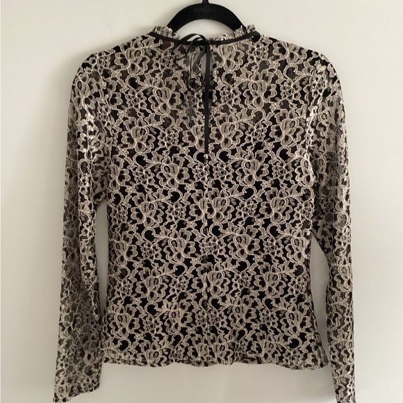 Ted Baker London Nomina Black/GreyishGold Lace Blouse, Size S - Picture 4 of 11